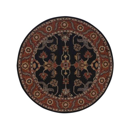 GLITZY RUGS 6 x 6 ft. Hand Tufted Oriental Round Wool Area Rug, Charcoal & Rust UBSK00649T0628B3